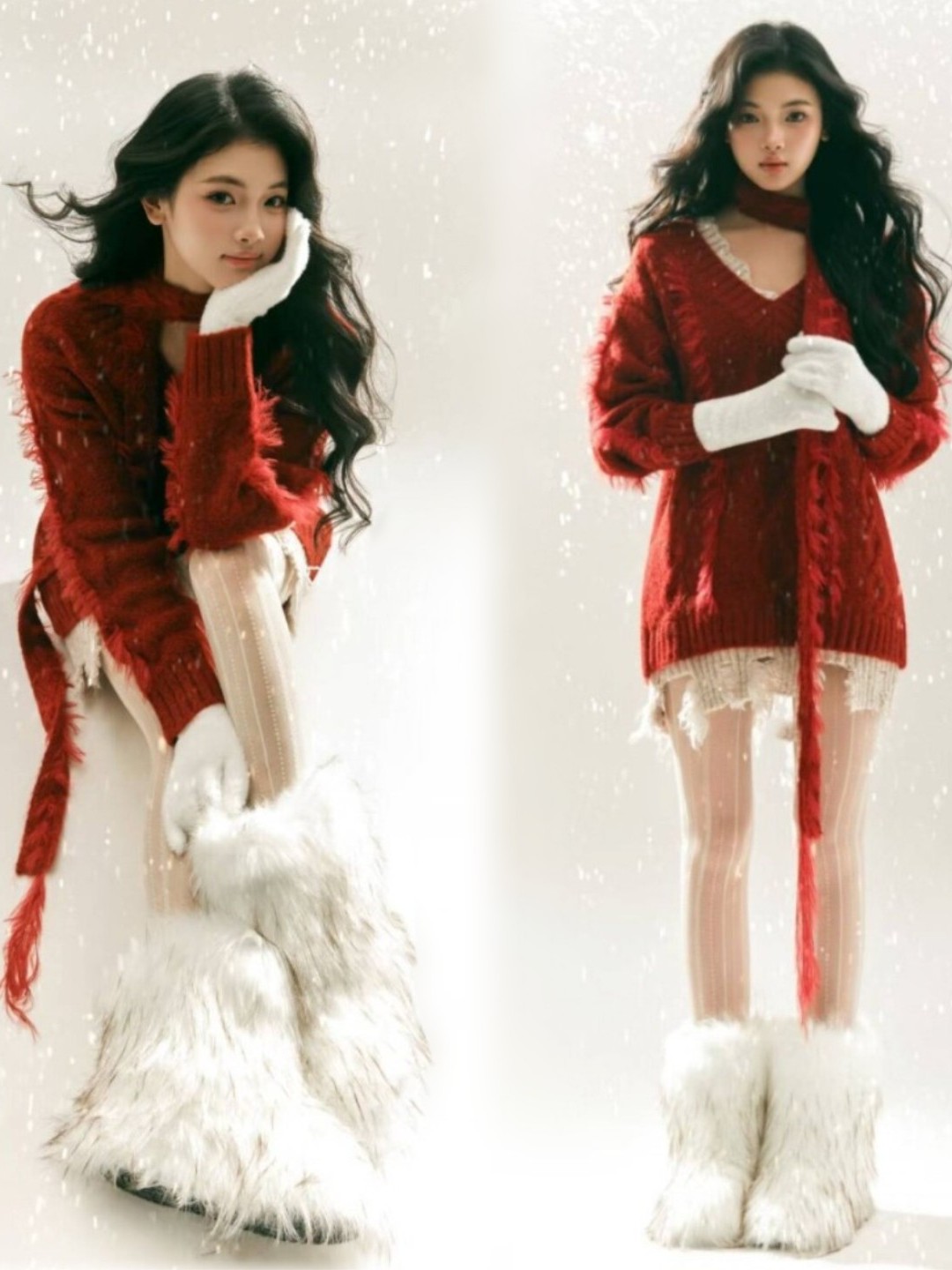 2025 새로운 빨간 스웨터 아트 사진 촬영 의상 소녀 - Photography Year 리뷰 및 가격
