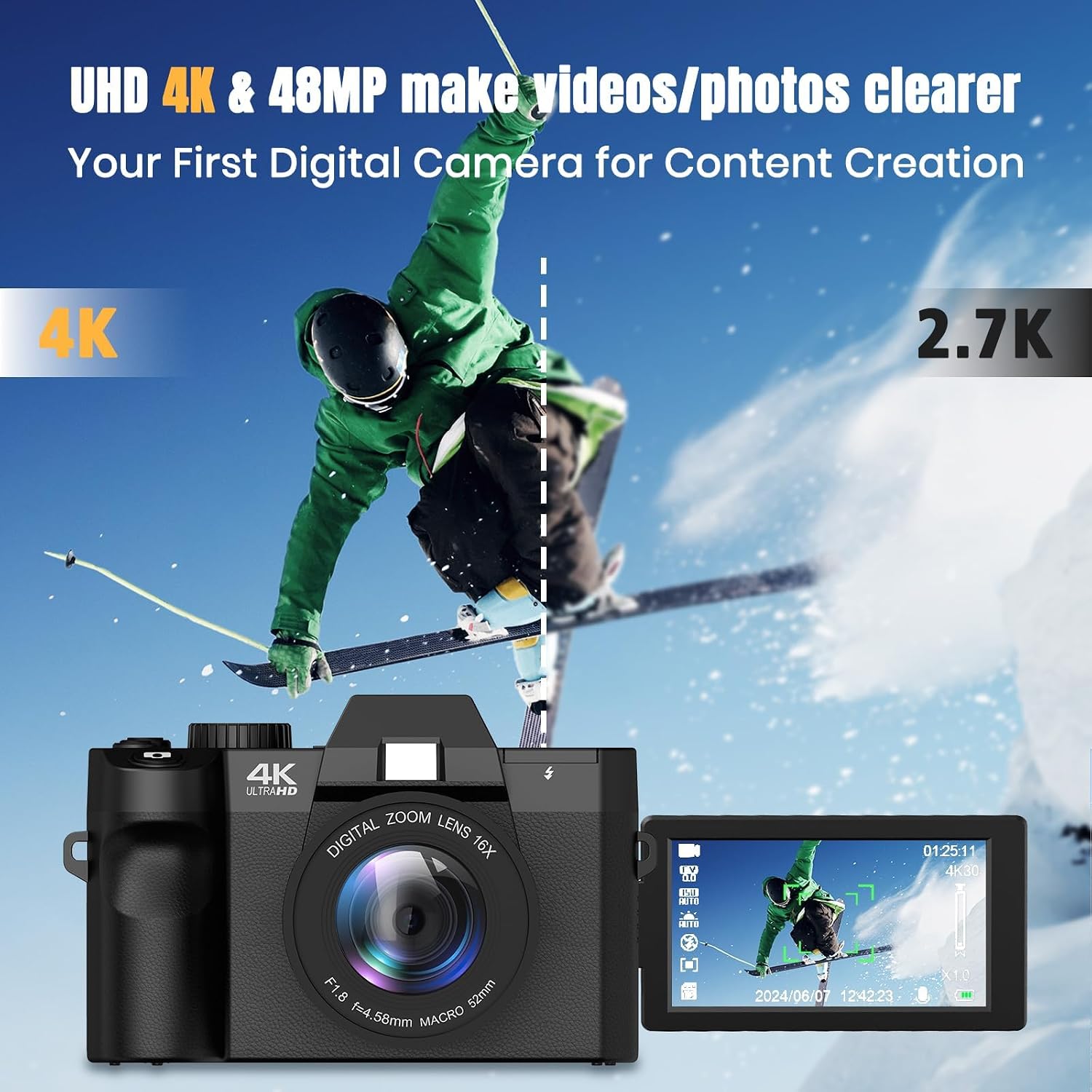 48MP 디지털 카메라 (WiFi 및 자동 초점 기능, - Photography Youtube 리뷰 및 가격